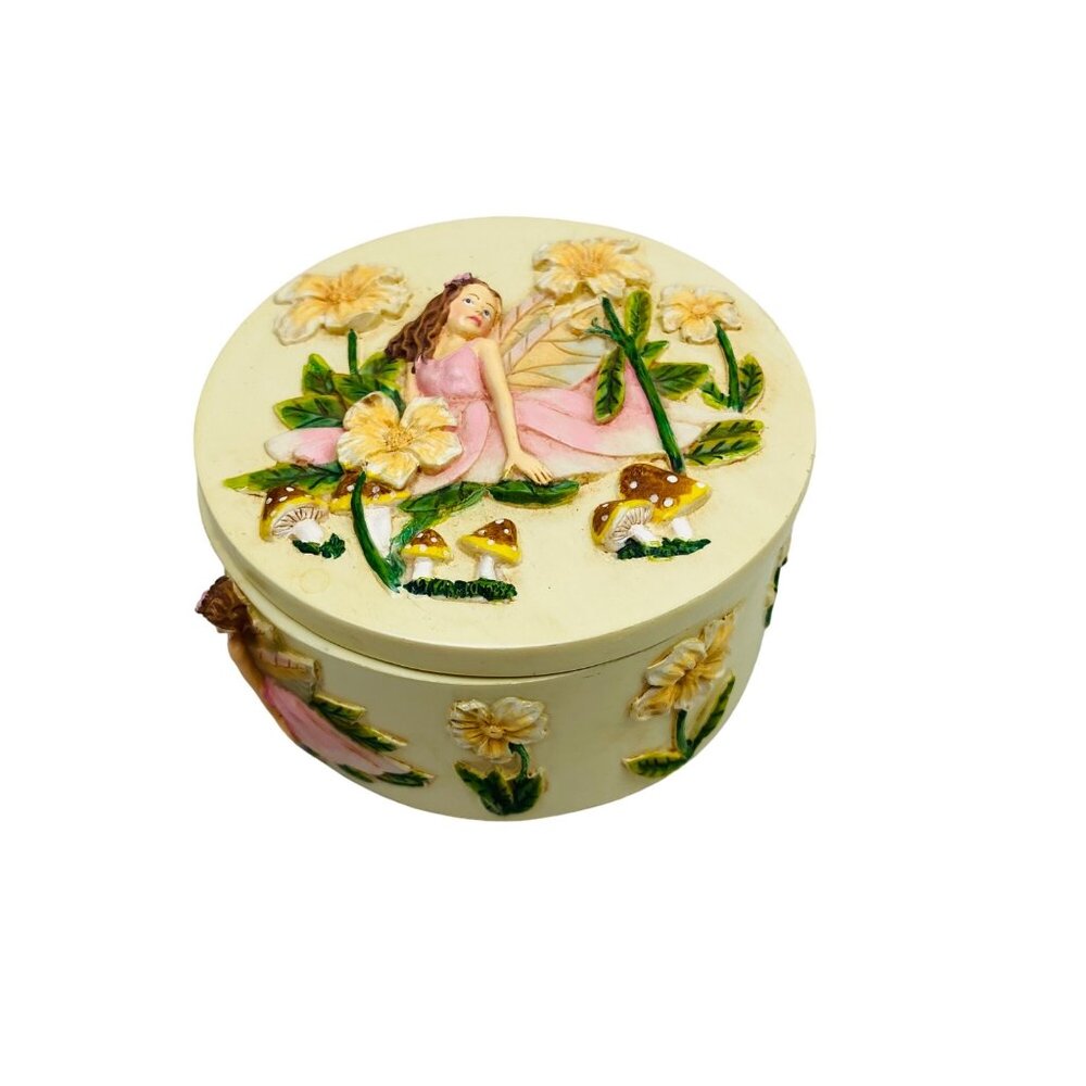 Spooniques Resin Fairy Trinket Box With Floral & Mushroom Embellishments